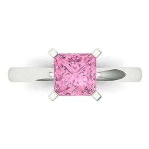 1.5Ct Princess Simulated Pink Diamond Solitaire Engagement Ring, 14K White Gold - Picture 1 of 11