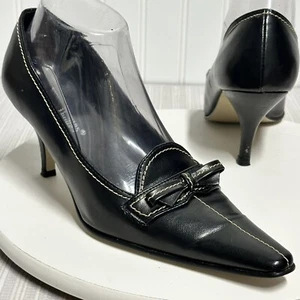 Vintage Y2K Pierre Dumas Black Pointy Toe Heels Bows Size 8.5M - Picture 1 of 13