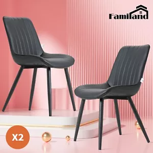 Familand Dining Chairs Set of 2 Leather Upholstered Kitchen Living Room Black - Picture 1 of 9