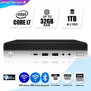 HP Mini Desktop Computer PC i7 6TH,32GB RAM 1TB M.2 SSD, Windows11, WiFi BT - Picture 1 of 4
