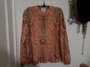 TALBOTS Cotton Pleated Sequined Multicolor Paisley Tunic Top NWOT size LP - Picture 1 of 4