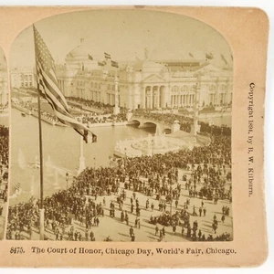 Exposición Colombina Día de Chicago Stereoview c1893 Feria Mundial Evento Multitud B1871 - Imagen 1 de 4