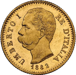 Italy: Umberto I Gold 20 Lire 1882-R NGC MS-63 Proof-like! Rome mint Super nice! - Picture 1 of 8