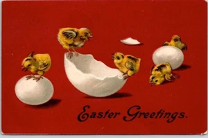 Postal de Pascua pollos y huevos, en relieve 1918 - Imagen 1 de 2
