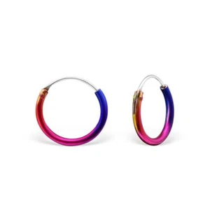 Excellent! 2 Rainbow Hoop Earrings Multicoloured 925 Silver Women Men Kids Hoop Earrings  - Picture 1 of 1