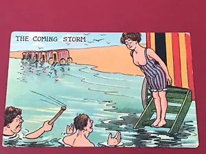 EARLY 1900s COMIC HUMOUR PC - SEASIDE - THE COMING STORM - Picture 1 of 1