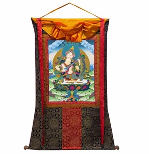 Pintura Saraswati Thangka montada en brocado de seda - Imagen 1 de 10