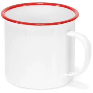 Enamelware Metal Large 22 Oz Round Coffee Tea Mug with Handle, White/Red Rim - Picture 1 of 3