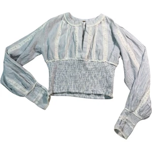 Blusa Recortada Free People You Look Good BOHO Manga Larga Azul Blanco S - Imagen 1 de 6