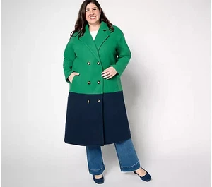 Carla Rockmore Collection The Muse Color Blocked Coat Emerald X-Large A690928 - Picture 1 of 1
