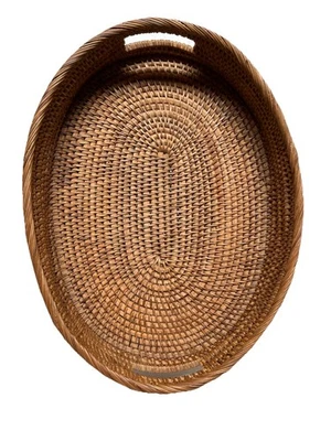 Oval Woven Rattan Wicker Server Decor Tray 18 x 14 x 3.5" EUC - Image 1 of 4