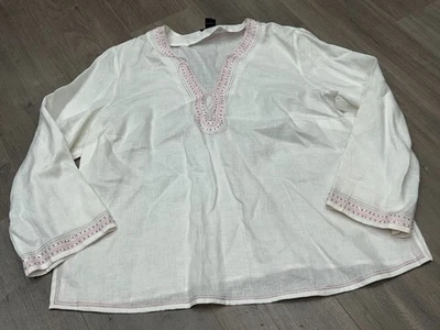 Blusa Top Boho Grace Elements Mujer Blanco Lino Bordado Bordado Talla Grande 3X Foto 1 de 4