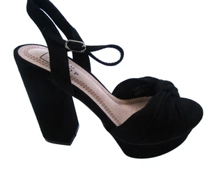 Women's Black Suede "The Gretel" Open Toe, Square Heel Pump Size 8.5 m - Picture 1 of 11