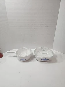 Corning Ware Blue Cornflower Square Casserole Dish 1 Qt & Round Dish 2.5 C Lids  - Picture 1 of 7