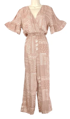 Mono estampado bandana rosa polvoriento M WESTMOON manga acampanada blanco pierna ancha rayón Foto 1 de 4