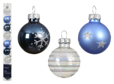 9 bolas de Navidad de cristal con motivos 3cm pequeñas bolas de árbol de Navidad azul blanco mezcla - Imagen 1 de 4