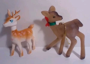 2 Vintage Small Deer Fawn Figurines Christmas Winter Holiday Home Decor - Picture 1 of 15