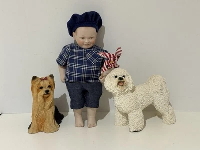 "Muñecas niño reproducción antigua todo bisque 7"" con 2 perros lindos!" Foto 1 de 4