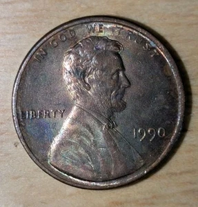 1990 1c Memorial Cent Rainbow Toned Proof Like Colorful Toning Misaligned Dies - Picture 1 of 11