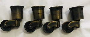 Set of 4 Heavy Antique style round cup casters brass wheels Antique finish - Picture 1 of 10