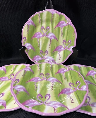 "Juego de 4 platos de cena de melamina flamenco rosa Cynthia Rowley borde festoneado 10""" Foto 1 de 4
