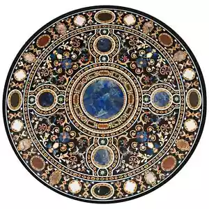36" round marble table Top pietra dura Lapis inlay handmade work - Picture 1 of 10