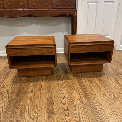 Pair of Westnofa MCM Teak Low Profile Waterfall Petite Nightstands Cover