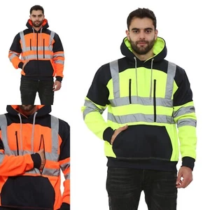 Hi Vis Viz Tablet Zips Hoodie Reflective Tape Band Top Phone Tablet & ID Pockets - Picture 1 of 34