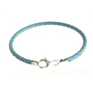 3mm Braided Leather Bracelet Sterling Silver Clasp 6" 7" 8" 9" for men women