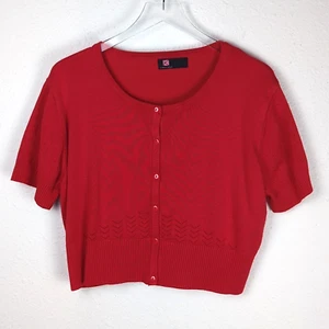 KANCY COLE Women's Crop Cardigan Sweater 2X Red Knit Short Sleeve - Picture 1 of 11