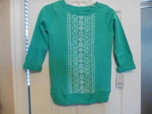 NWT NEW Carter's Girls Green Sweatshirt with Snowflakes & Glitter - Size 6 - Picture 1 of 6