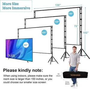 Towond Projector Screen with Stand - 150", 120", 100" Sizes Available INTL Ship - Zdjęcie 1 z 18