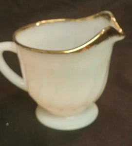 FIRE KING MILK GLASS CREAMER GOLD TRIM - Picture 1 of 4
