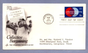 Art Craft Cachet 1975 FDC Washington DC Collective Bargaining 10 c Scott #1558 - Imagen 1 de 2