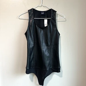 Black Faux Leather Sleeveless Crewneck Bodysuit Size XS GAP MSRP $69.95 - Picture 1 of 11