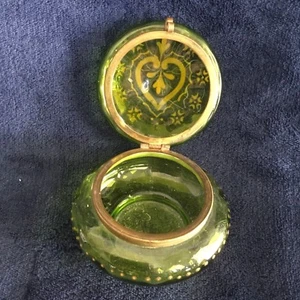 Smaragd gerippt grün Glas Kommode Glas klappbar rund handbemalt Emaille Borte - Bild 1 von 5