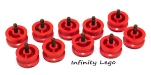 10 LEGO Vintage Wheel Red Rim 8 x 18 with 4 Studs and Metal Axle Pin (7039)