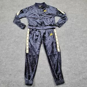 Nike Track Suit Girls Medium Blue Velour Zip Coat Performance Set Swoosh Kids - Picture 1 of 19