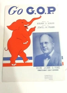 (Pgasteelers1)  Go. G.O.P. Sheet Music Hon. John S.Fine PA. Governor 1951-55  - Picture 1 of 2