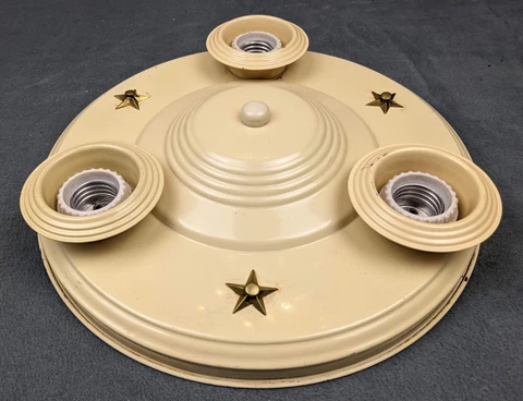 NOS 1930's-1950's, Art Deco-MCM, 2-Bulb Ceiling Fixture, 12" diameter Cover