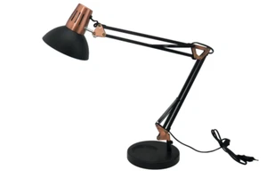 Lampada da Tavolo Scrivania Ufficio Orientabile Vintage E27 Nero e Rame abatjour - Foto 1 di 6