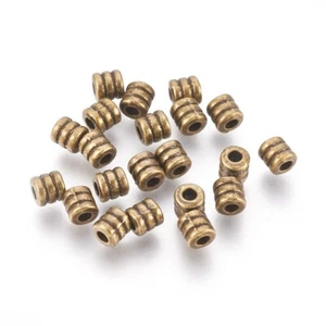 Bronze Spacer Beads Tibetan Style Striped Tube Barrel Shape 4mm x 4mm 50pcs - Picture 1 of 4