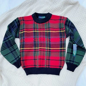Maglione a quadretti vintage Claybrooke nuovo con etichette per ragazzi - multicolore (taglia media) - Foto 1 di 10