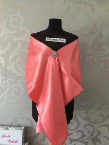 SALMON PINK SILKY SATIN SHAWL WRAP MAID WEDDING CRUISE PROM *free swatches* - Picture 1 of 5