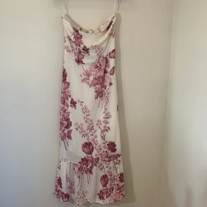 Reformation Midi Dress Womens Small Ivory Floral Strapless Ruffle Romantic - Picture 1 of 9