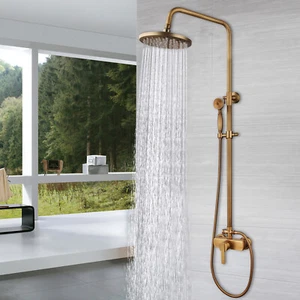 Juego de grifos mezcladores redondos antiguos de latón montado en la pared para baño ducha lluvia - Imagen 1 de 12