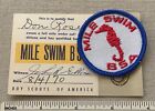 Vintage 1970s MILE SWIM Boy Scouts of America Certificate CARD & PATCH BSA Camp