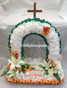 Irish Funeral Flowers Gates of Heaven Silk Artificial Wreath Tribute Memorial - Picture 1 of 6