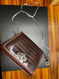 Vintage Brighton Brown Leather Bag Silver Cross Body Chain Strap EUC DSM - Picture 1 of 12