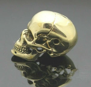 Skull Bead Brass Paracord Knife Lanyard Bead Gold Handmade Accessories 2pcs - Picture 1 of 4
